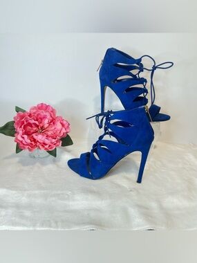 Madden Girl Electric Blue Suede Lace-Up Strappy Stiletto Sandals